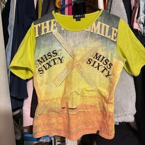 Miss Sixty Yellow and Orange Graphic Top